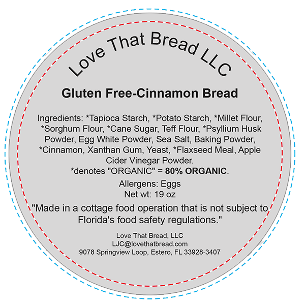 Love That Bread Gluten-free Cinnamon Bread Mix label