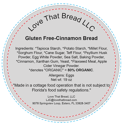 Love That Bread Gluten-free Cinnamon Bread Mix label
